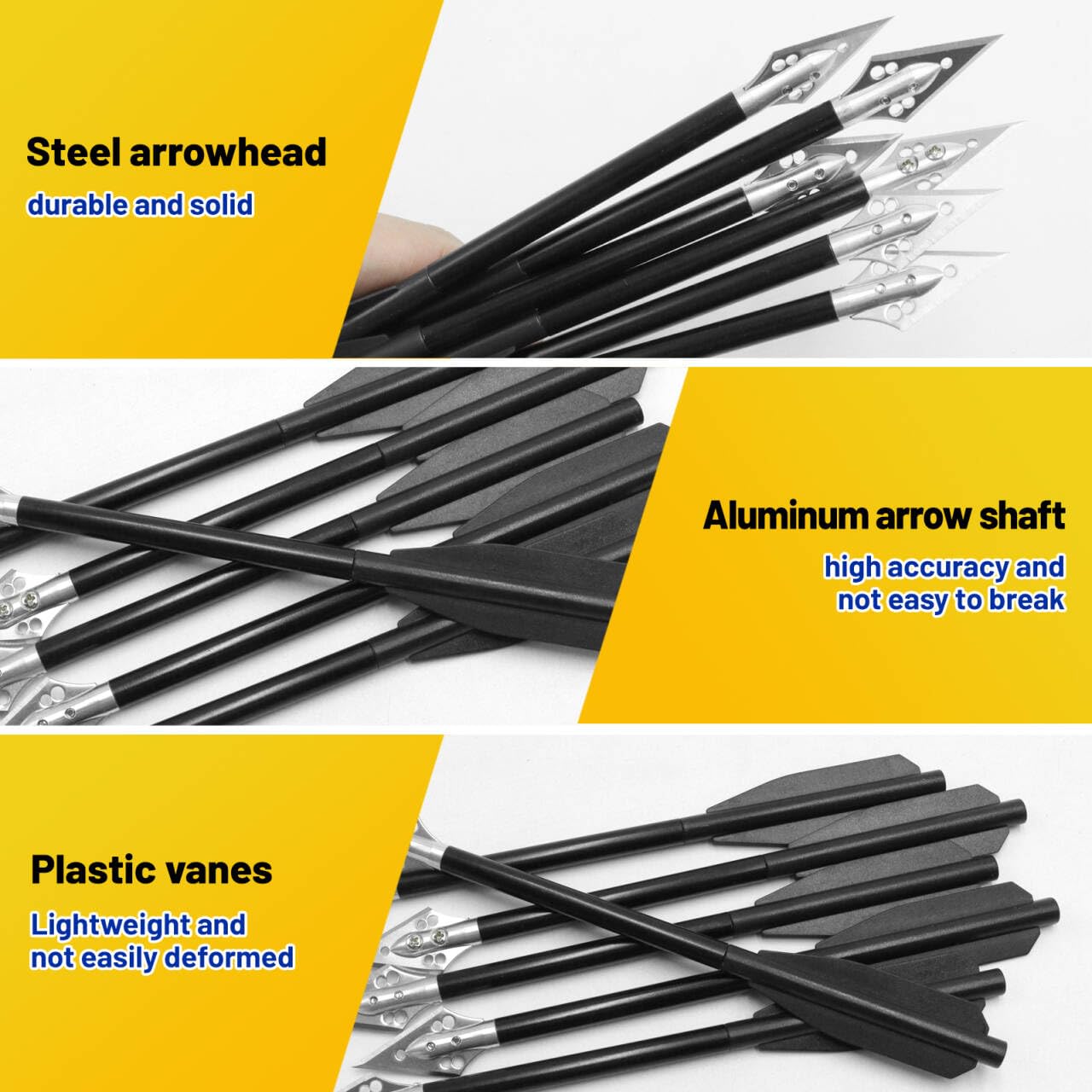 RUOERSISI 6.3" Mini Crossbow Bolts with Sharp Steel Broadhead Tips Aluminum Mini Crossbow Pistol Arrows Pistol Crossbow Arrows for 50-80lbs Mini Crossbow Hunting Target Practice (Black,24pcs)