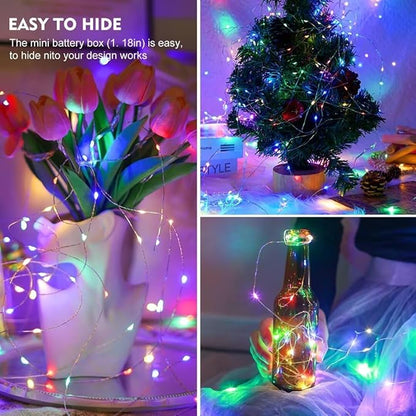 pozzolanas 12 Pack Multi-Colored Fairy Lights Battery Operated 3 Modes 7FT 20 LED Waterproof String Lights Twinkle Silver Wire for Mason Jars Wedding Christmas Halloween Decor (12, Multi-Colored)