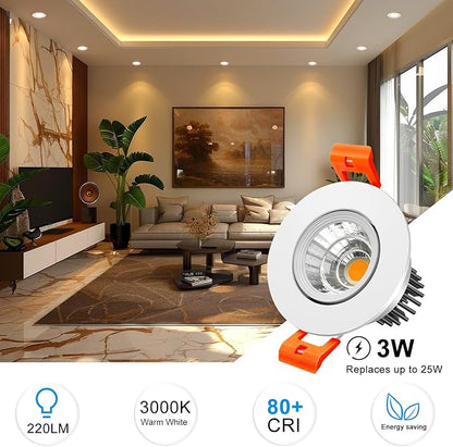 inShareplus 2 Inch LED Downlight, 3W Recessed Lighting COB Dimmable, 3000K Warm White, CRI80, Ceiling Lights with LED Driver, 20 Pack