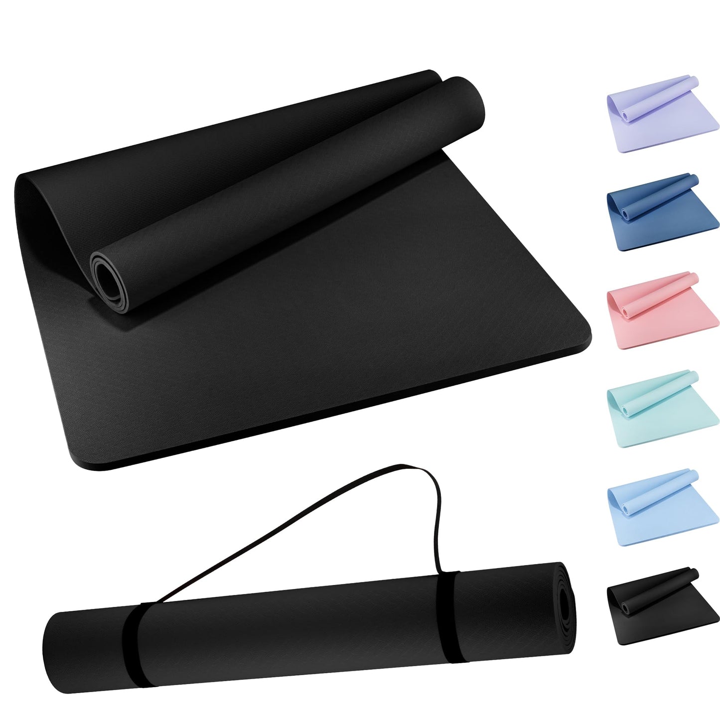 Wimwum Extra Wide Yoga Mat 72" x 32", 6mm Non Slip TPE Exercise Mat with Carrying Strap, Large Workout Mat for Yoga, Pilates, Stretching, HIIT & Home Gym, black