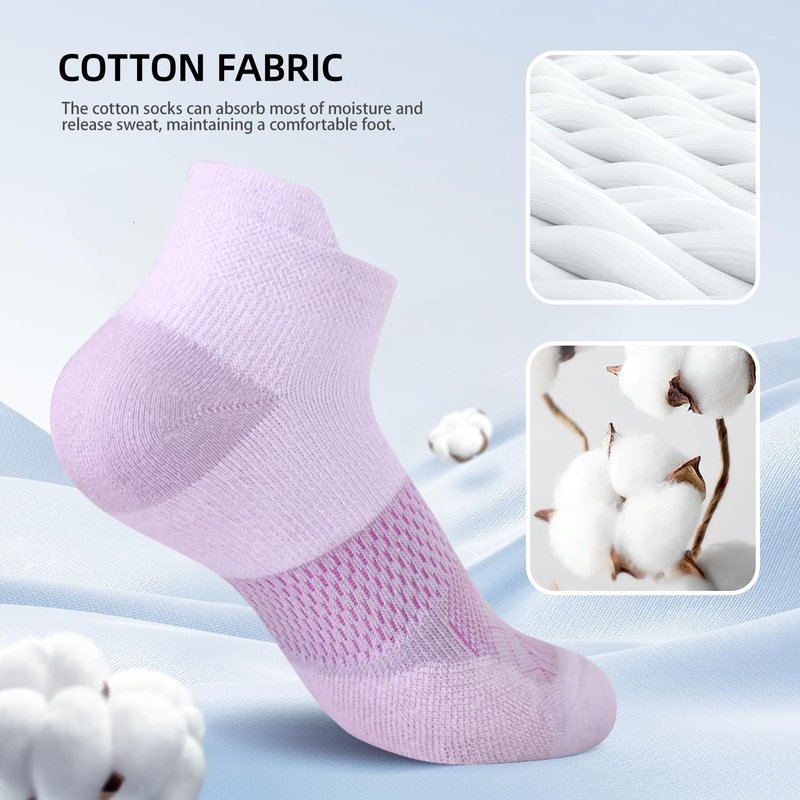 FITRELL 5 Pairs Ankle Running Socks for Women Athletic Cushioned Low Cut Tab Sports Socks, Rococo, Medium