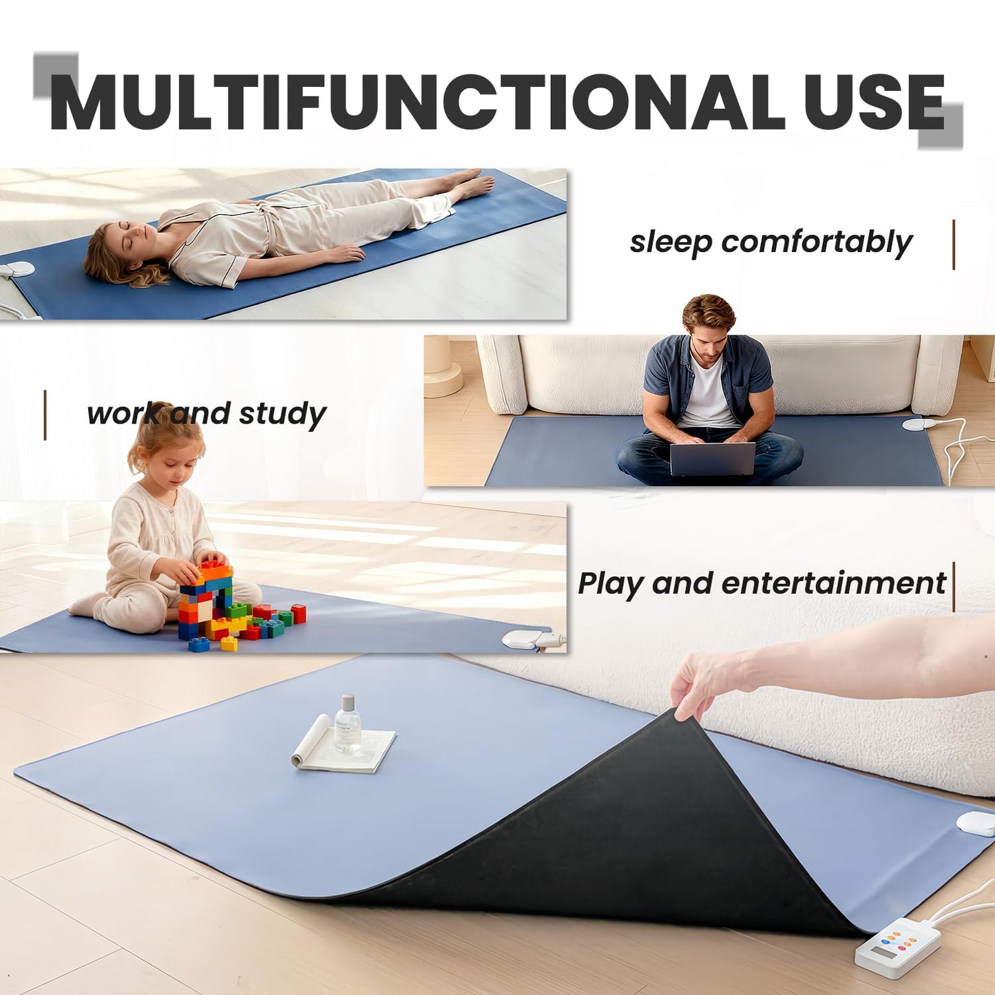 YIRCELOM Heated Floor Rug, Heated Floor Mat Under Desk with Adjustable Temperature 12 Hour Timer, Electric Heated Carpet, Radiant Floor Heater, for Yoga (20x59inch/50x150cm)