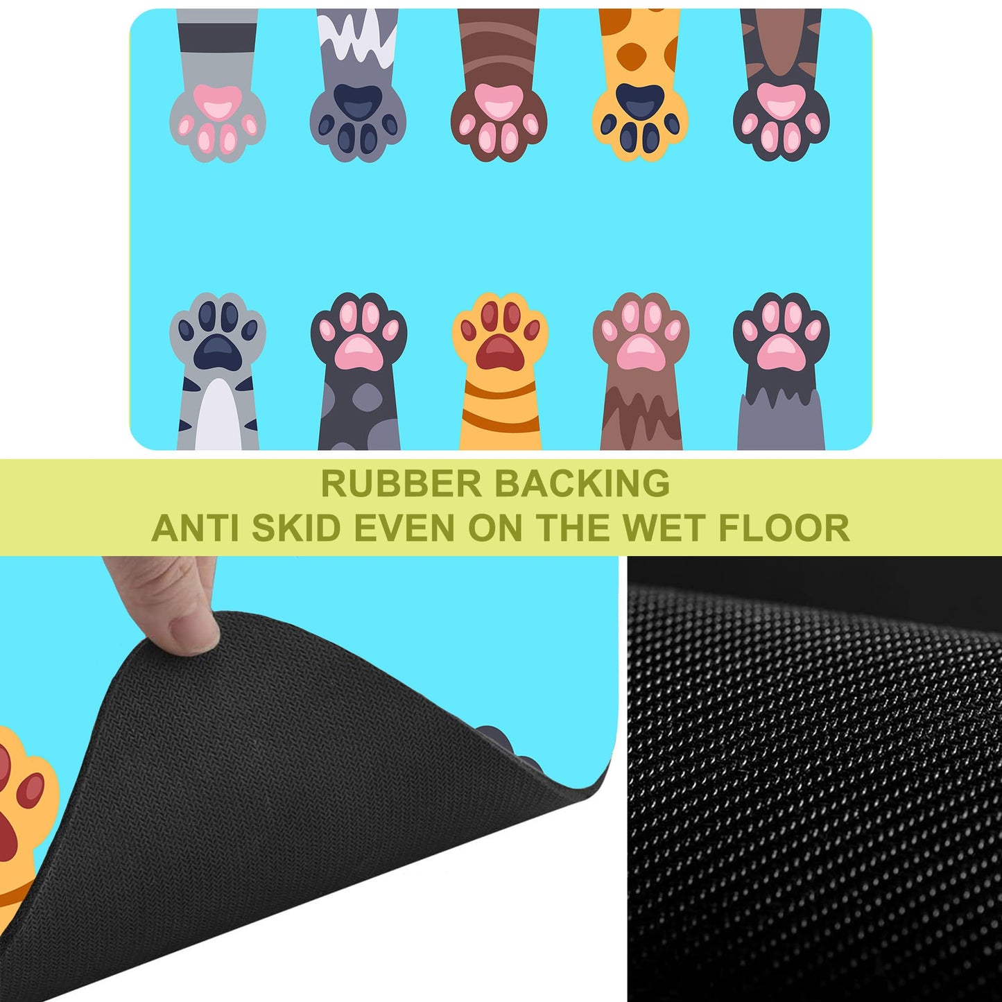 Cat Food Mat Pet Feeding Mat Paw 12" X 20" Non-Slip Super Absorbent, Dog Food Mat Pet Supplies for Floor (Light Blue)