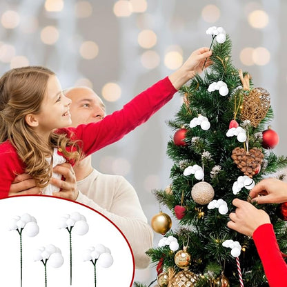 8 Pcs White Christmas Tree Picks 7.87 Inch Christmas Balls Ornaments Xmas Hanging Decorations for Xmas Tree Topper DIY Wreath Holiday Floral Vase Fillers Crafts Home Decor