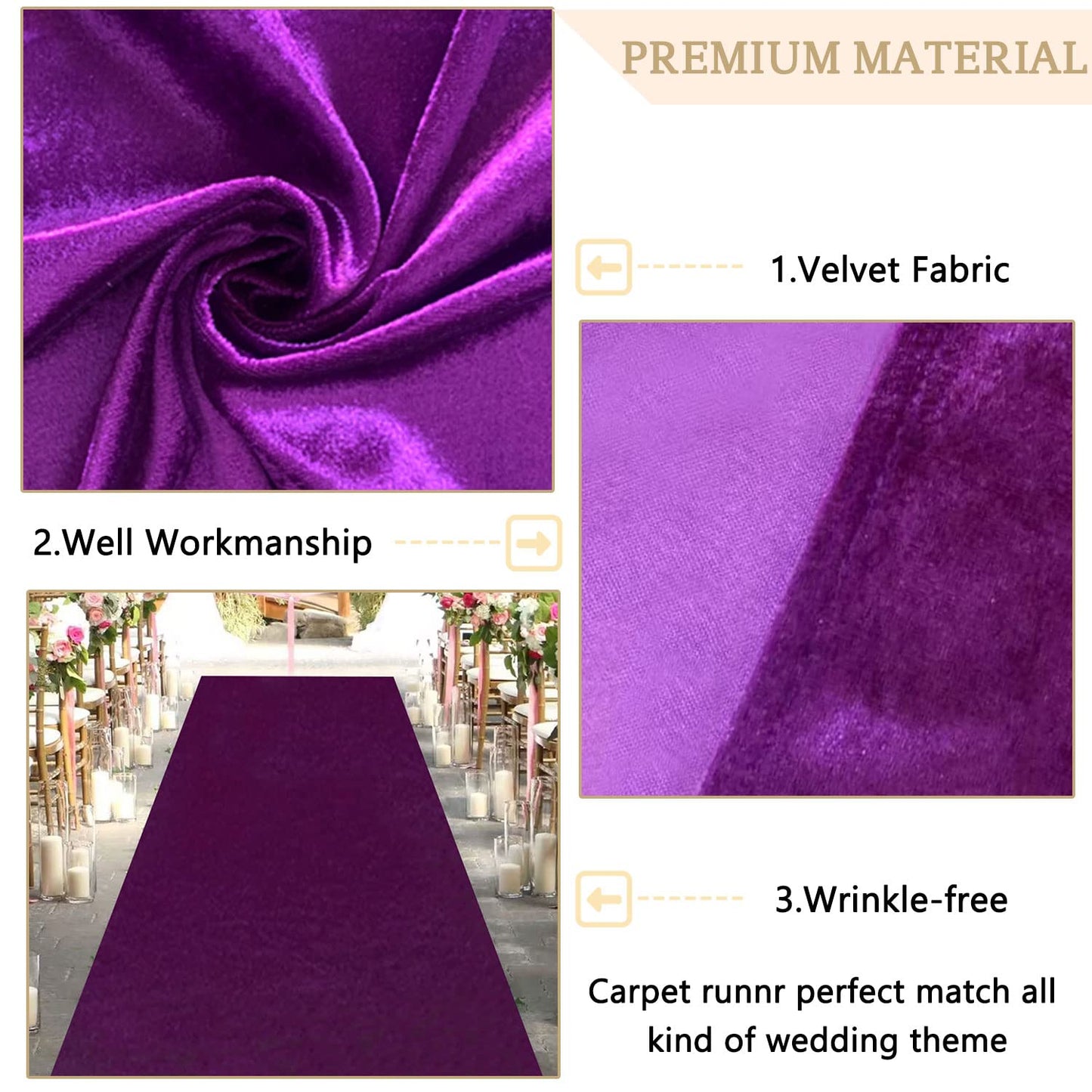 MODFUNS Purple Aisle Runner for Wedding Ceremony 4x15Ft Velvet Aisle Runner Decor Wedding Runway Rug Prom Aisle Wedding Rug for Party Wedding Floor Runner for Hallway Outdoor