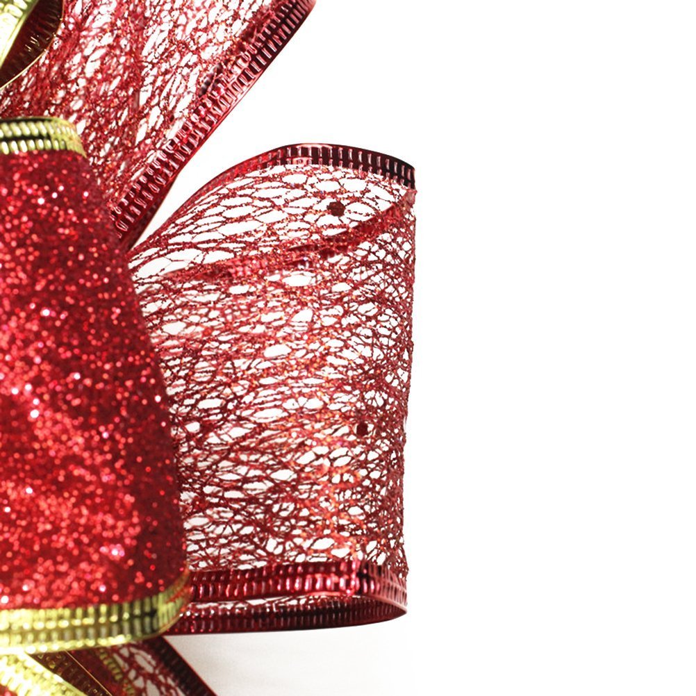 BinaryABC Valentine's Day Bows Decoration Ornaments,Christmas Tree Topper Bow(Red)
