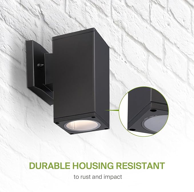 ASD 1 Light Square Outdoor Wall Light Fixture | 60W E26 Socket 120V ETL Cylinder Up Down Lights | LED/CFL/Incandescent Bulb Exterior Wall Sconce | Front Door, Porch, Patio Lighting | Bronze, 6 Pack