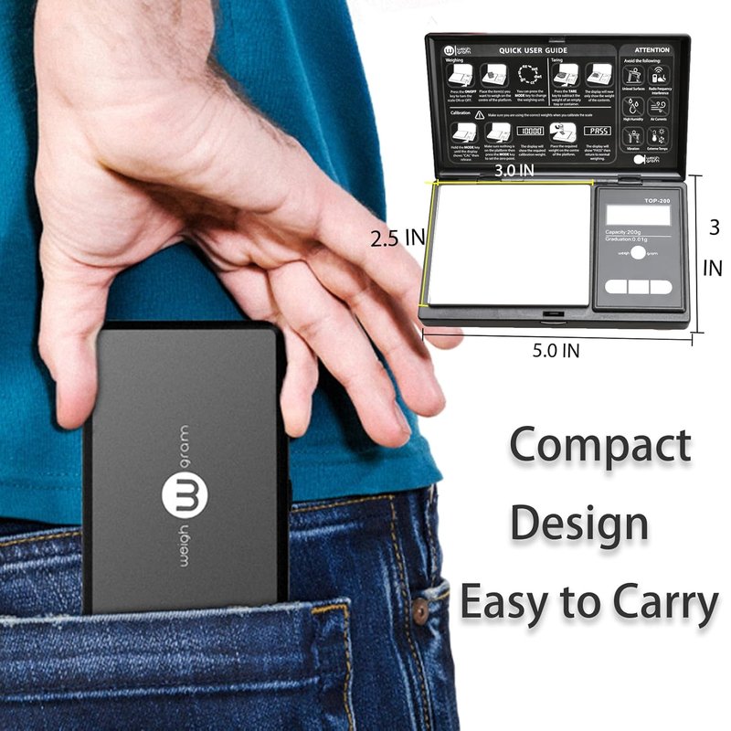 Digital Pocket Gram Scale - 200g Capacity, 0.01g Accuracy | Compact Mini Food & Jewelry Scale with Calibration Weight