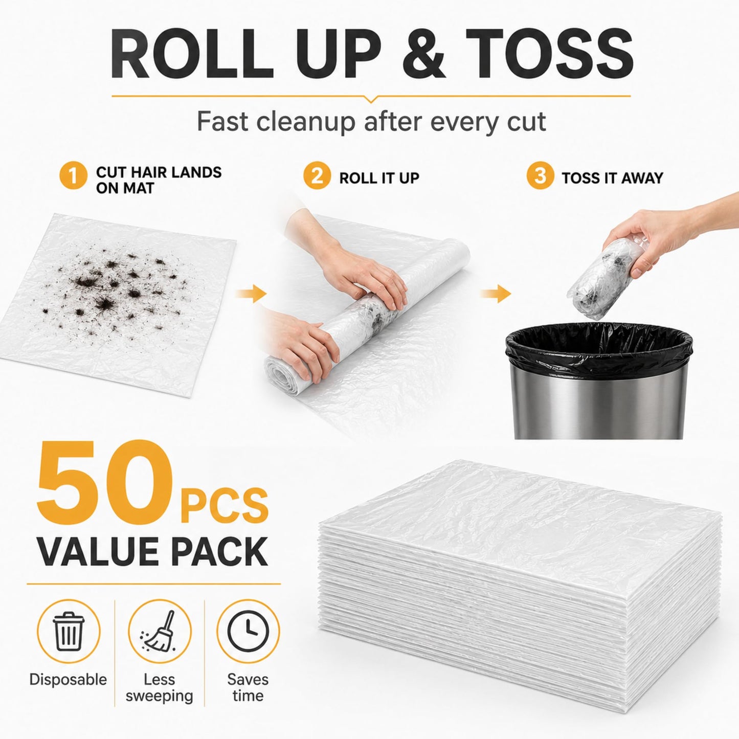 Breling 50 Pcs 48 x 37.4 Inch Extra Large Disposable Haircutting Mat,Disposable Hair Collection Mat For Barbershops,Salons And Pet Grooming