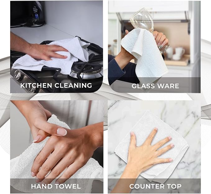 Avalon Towels Cotton Washcloths 24-Pack – 12 x 12 Inch White Super Soft &