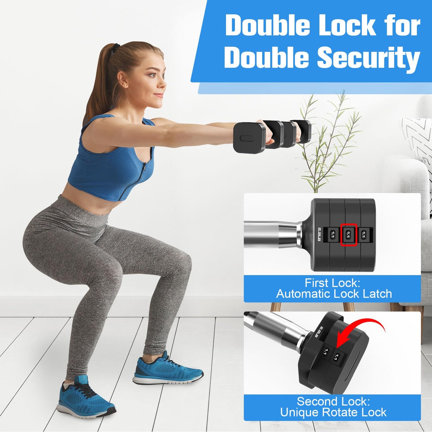 22LBS Adjustable Dumbbells Set, Adjustable Weight Dumbbells with 4 Levels 4.4lb, 6.6lb, 8.8lb, 11lb, Hand Weights Sets for Women/Men Home Gym Full Body Workout