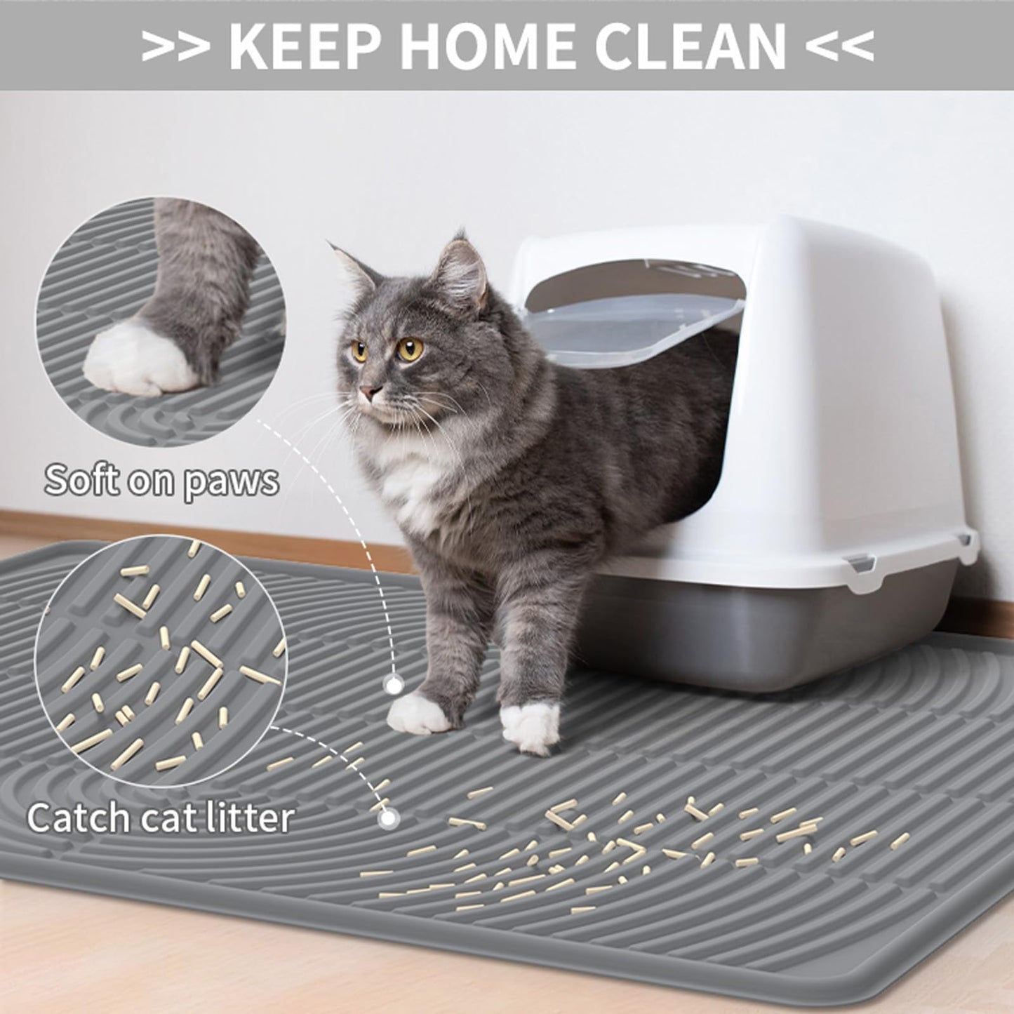 LZEXIN Cat Litter Mat, Extra Large Silicone Mat Litter Trapping Mat, Litter Box Mat Scatter Control for Floor Clean, Waterproof & Non-Slip Cat Supply & Accessory, Soft on Kitty Paws(Black, 40"x28")