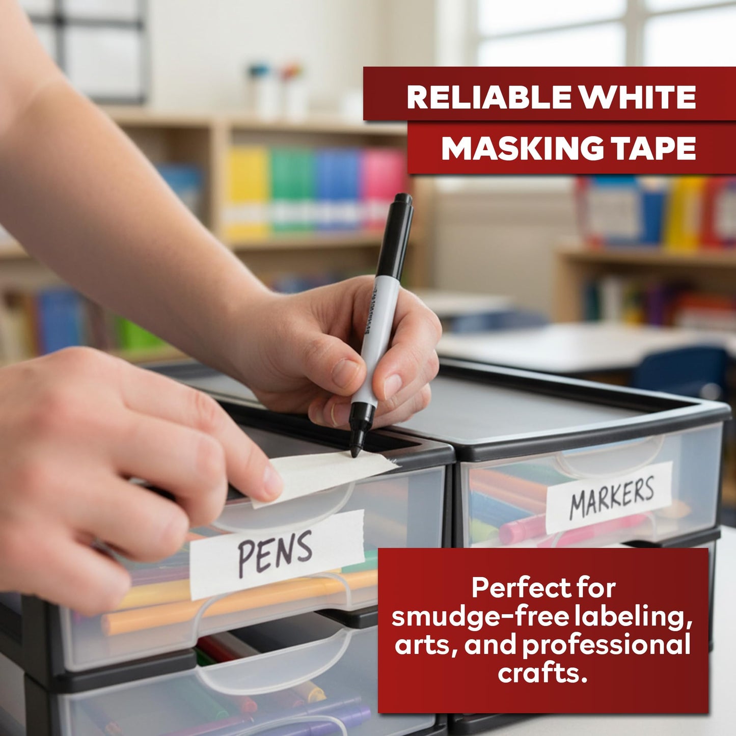 XFasten White Masking Tape 2 Inch Wide x 165 Feet (6-Pack, 990 Feet Total) Residue-Free, Easy-to-Tear Painters General Purpose Masking Tape Bulk for Artists, Painting, Art, Teacher, School Supplies