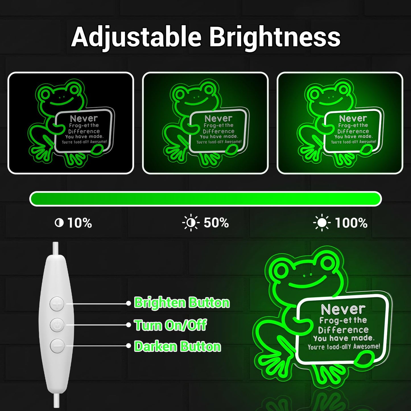 LMHSE Frog Neon Sign Dimmable Classroom Neon Sign for Wall Decor, Room Decor for Teen Girls, Bedroom, Home Decoration, Gifts for Birthday, Christmas (Frog-Green)