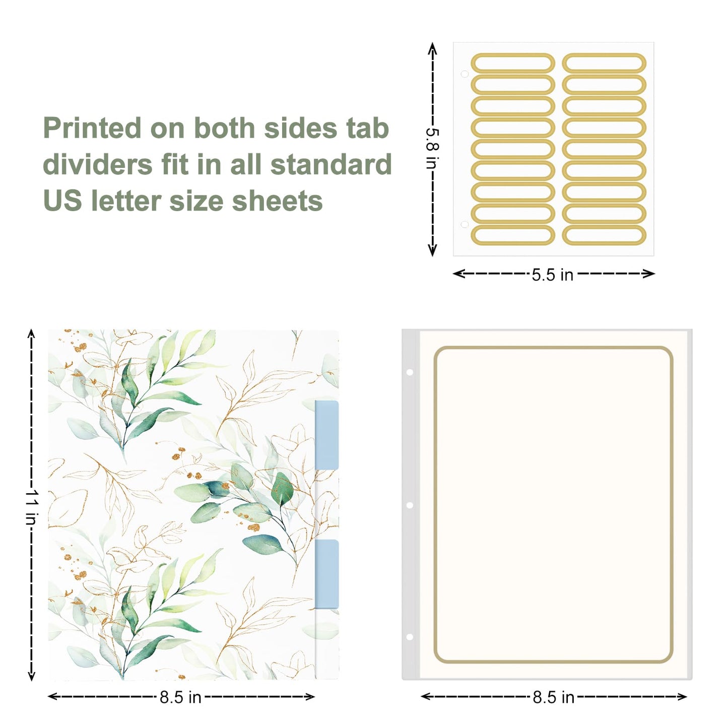 Rouidr 3 Ring Binder, 2 Inch Round Ring Binder Organizer with Clipboard, 5 Dividers Tabs, A4 8.5 x 11 Inch Paper & Clear Sleeves for School, Office Supplies, Leaves