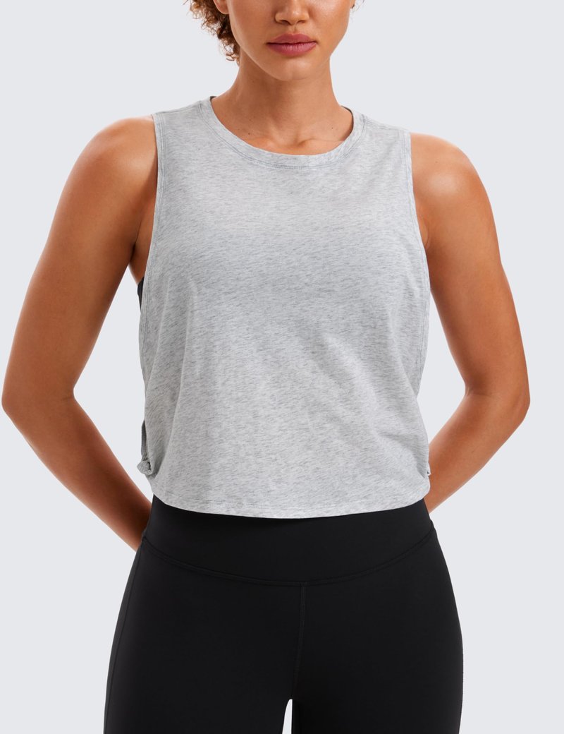 CRZ YOGA Pima Cotton Large Armhole Tank Tops for Women - Workout Sport Athletic Yoga Running Gym Loose Crop Sleeveless Shirts Light Grey Heather Small