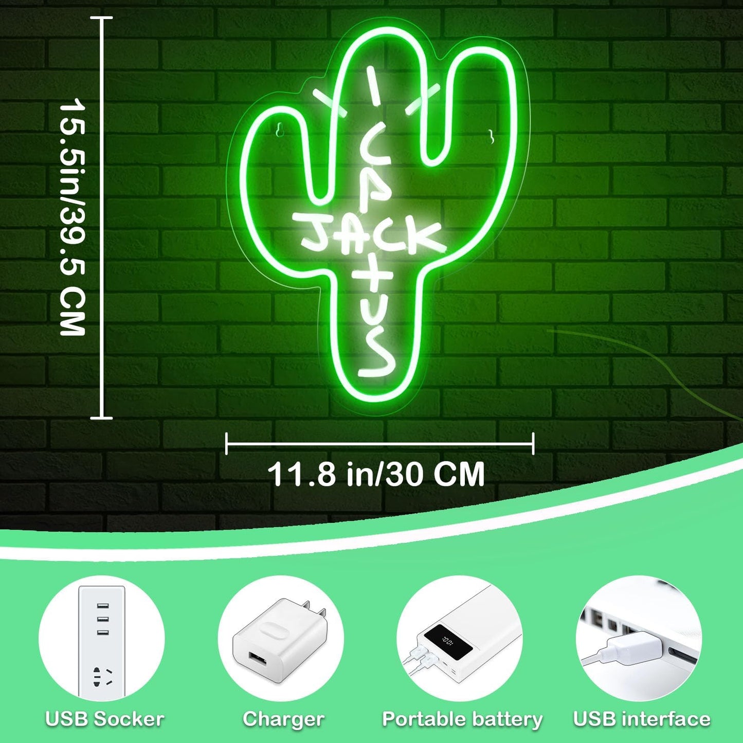Cactus Jack LED Neon Sign - Decor Dimmable Green Jack Cactus Neon Light Up Wall Art for Bedroom Festival Decoration 15.7" X 11.8" Dimmer Home Lights for Man Cave Club Pub Beer Bar Birthday Christmas Gift