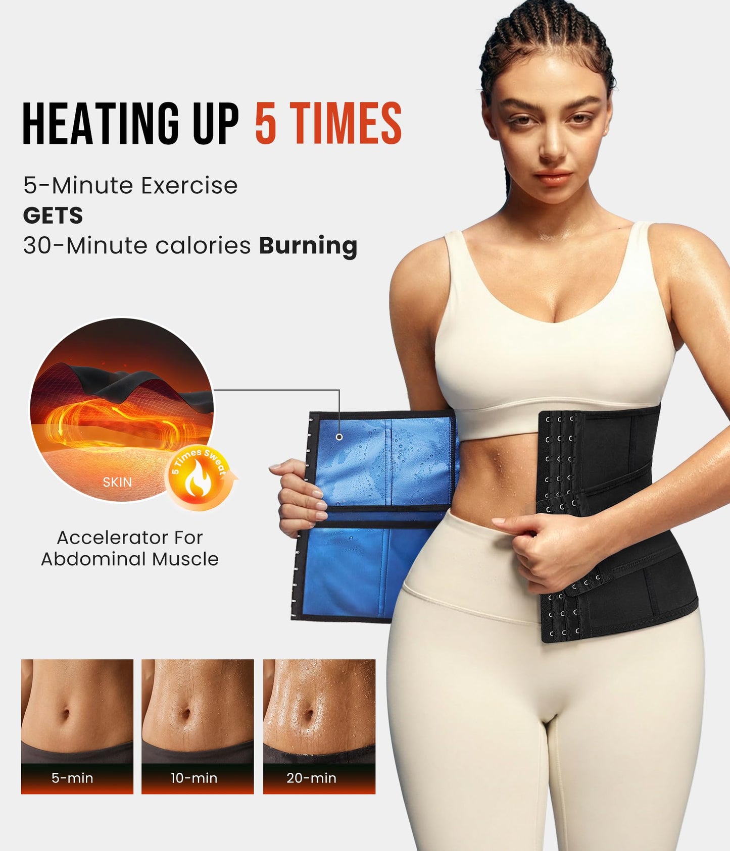 Junlan Waist Trainer for Women Belly Fat Sweat Band Cincher Waist Trimmer Tummy Sweat Belt Stomach Wrap Sauna Suit Binder Corset, Black L