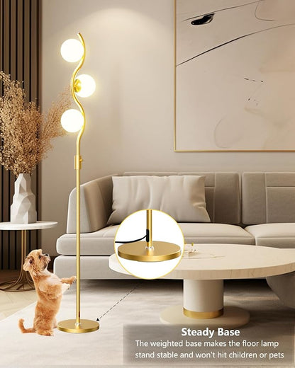 Lightdot 60IN Gold Floor Lamp Stepless Dimmable Globe Floor Lamps with 3Pcs 3000K G9 Bulbs Eye-Friendly Mid Century Standing Lamps with Stable Base for Living Room/Bedroom/Corner/Office