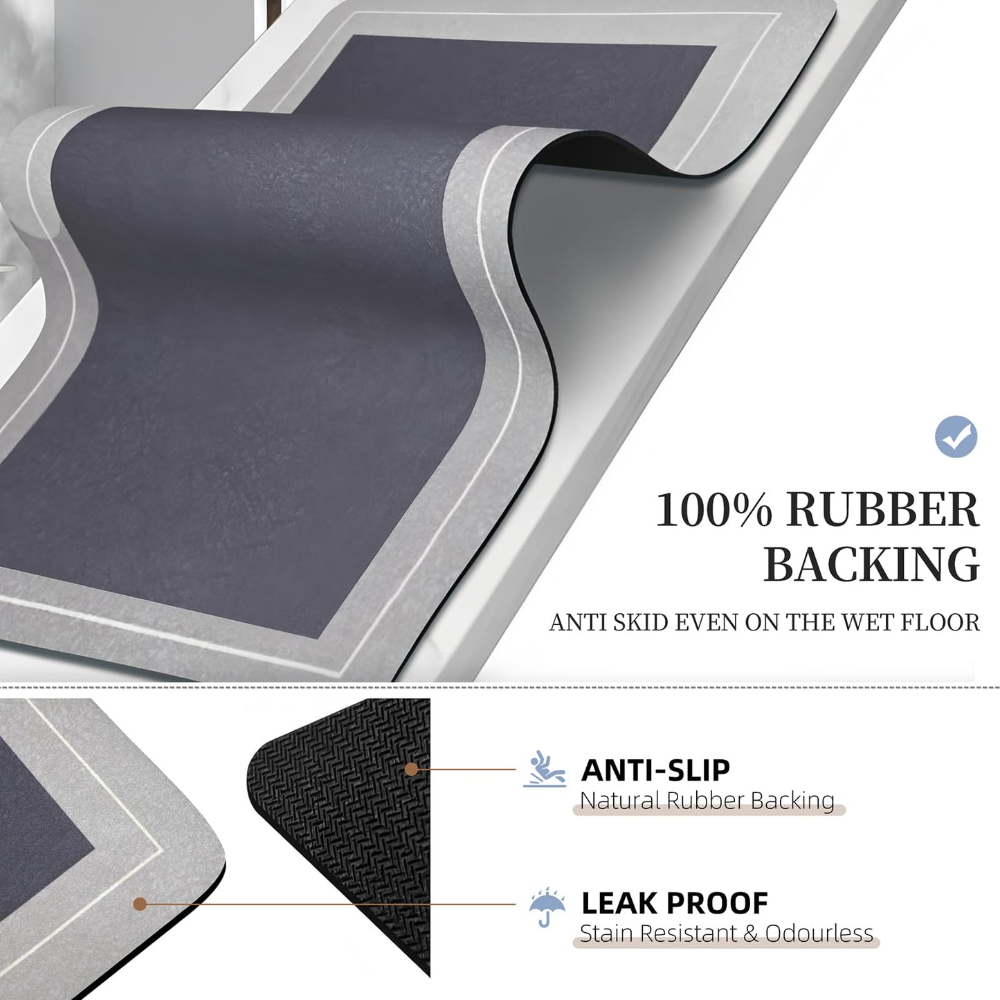 Mordem Diatomaceous Earth Bath Mat Super Absorbent Quick Dry Bath Mat, Bathroom Rugs Non Slip Washable, Thin Grey Bathroom Floor Mats-Shower Rug for in Front of Bathtub Shower, Easy Care, 15.7"x23.6"