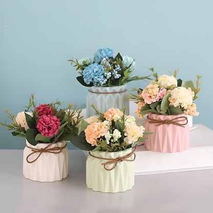2 PCS Mini Hygrangea Artificial Flowers in Vase, Small Centerpiece Table Decorations - Fake Plant in Vase, Faux Hydrangea Flower Decor for Home, Wedding, Office and Party