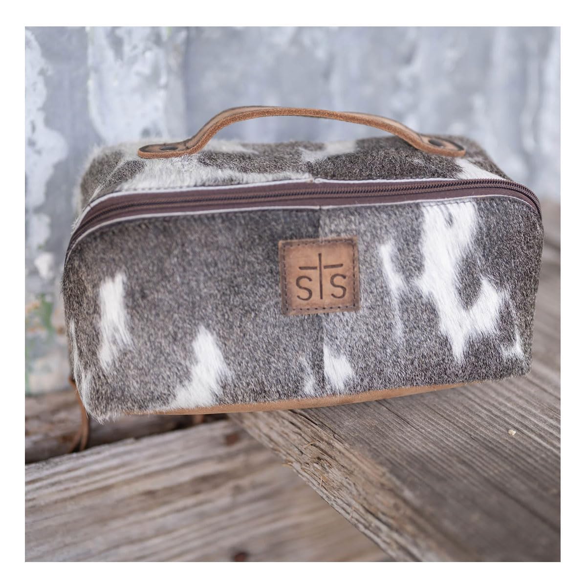 STS Ranchwear Women's Genuine Full Grain Leather Cowhide Elise Makeup Bag - Portable Durable Compact Travel Zipper Handbag Organizer Bag