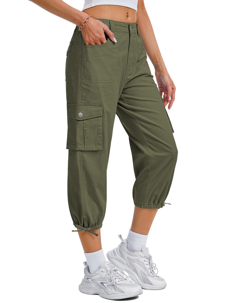 Eddoyee Cargo Capris for Women Pants Cotton Hiking Pants with 6 Pockets Elastic Waist Casual Summer Pants 2026