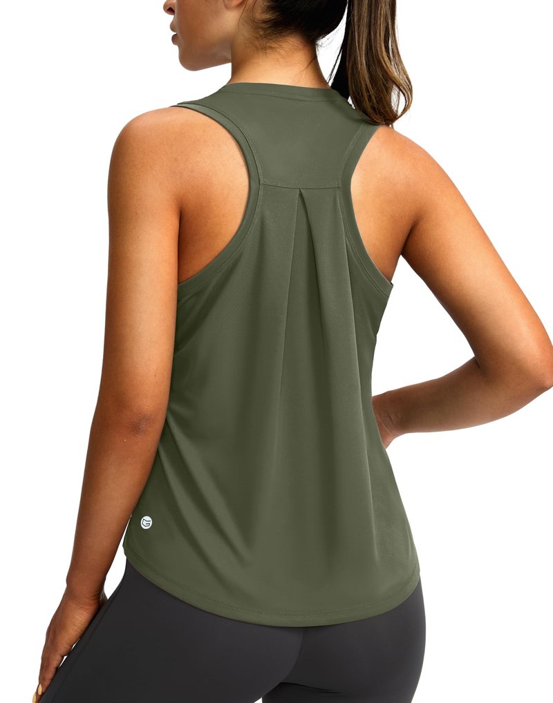 Women's Workout Tops Racerback Athletic Tank Tops Sleeveless Loose Fit Yoga Running Gym Shirts for Women(Olive,L)