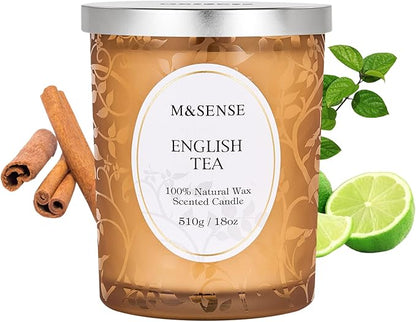 M&SENSE Earl Grey Tea Scented Candle, Cracking Wooden Wick Soy Wax, 18oz 100 Hours Long Lasting Clean Burn, Large Jar Candles for Home Decor, Non-Toxic Relaxing Winter Aromatherapy Gifts for Women