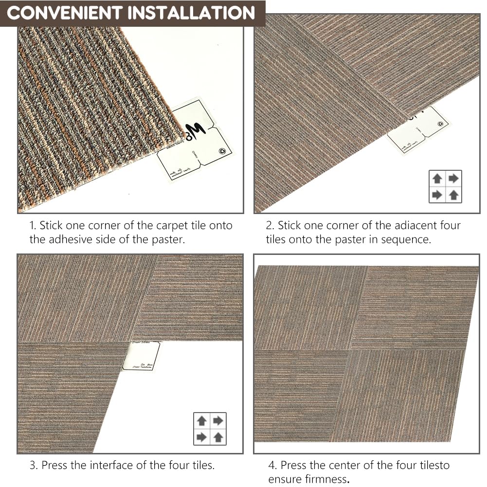 ALTRUISTIC Heavy Duty Bedroom Carpet Tiles, 24" x 24", Non-Slip Soft Commercial Square Floor Tile, 18 Pieces/72 sq ft, FlexLok Tabs Included, for Office Living Room Kitchen Basement Gym