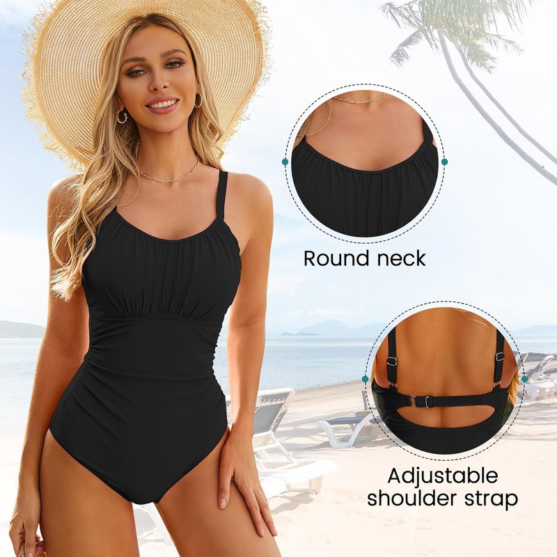 Modest One-Piece Swimsuit for Women - Tummy Control Long Torso Slimming Floral Bathing Suit