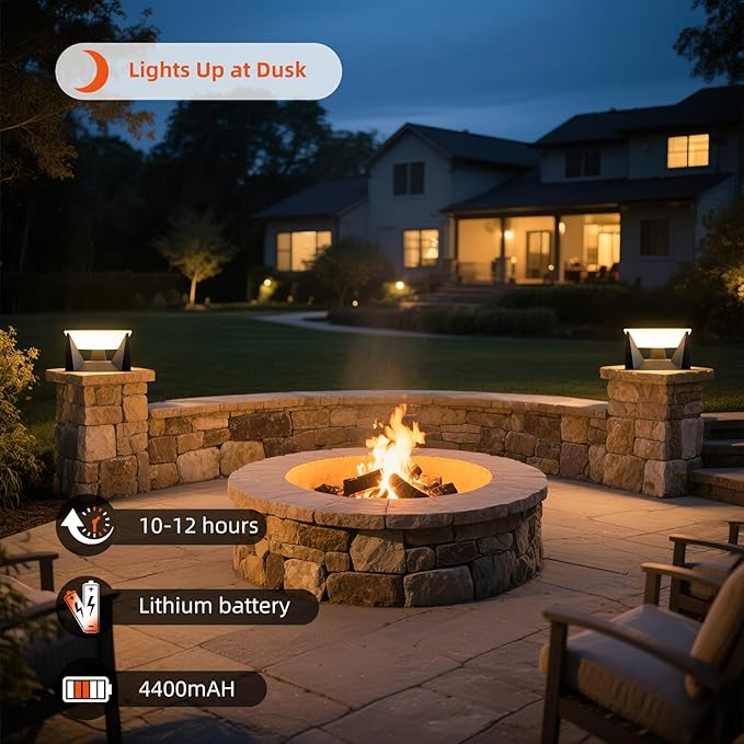 Solar Post Light, 14.9'' Solar Powered Outdoor Pillar Lights Fixture Waterproof, Modern Fence Column Cap Lamp Dusk to Dawn 3000K LED Lantern Landscape Lighting for Deck Patio Garden Yard Driveway