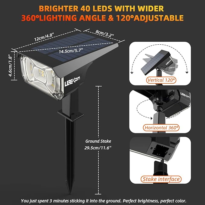 Solar Spotlights Outdoor, 40 LED s Color Changing RGB Waterproof Landscape Lights with 9 Light Modes, Colored Solar Spot Lights Auto On/Off, for Pathway Garden Pool Patio Yard
