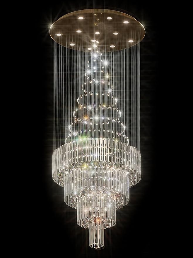 D32''X H110'' Modern Crystal Raindrop Gold Chandelier Lighting for Entrance, Stairs, Doorway, Crystal Ornament Chandelier Can be Used on Sloping Ceiling