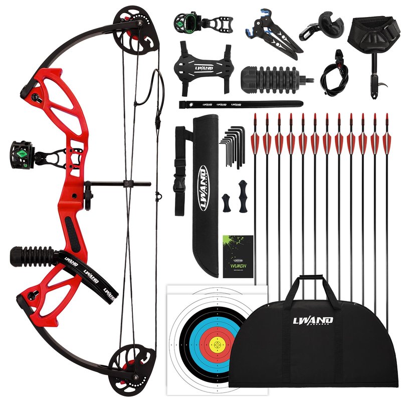 LWANO Compound Bow Set for Youth & Kids,Beginners Bow and Arrow Set,Right Handed,Draw Length 18"-27",10-30Lbs Draw Weight,260fps (Red, Luxury Set, Right Hand)