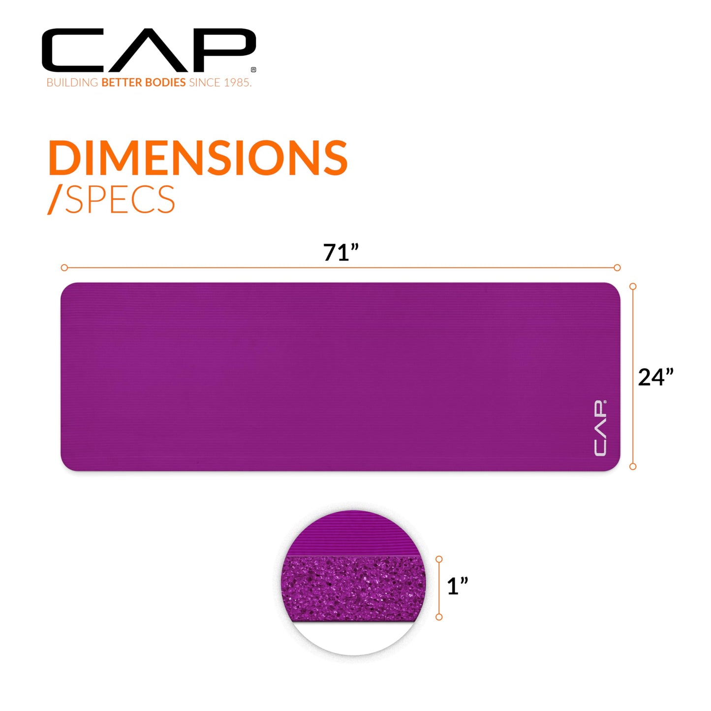 CAP Barbell 1-Inch High Density Exercise Yoga Mat with Strap | Multiple Colors