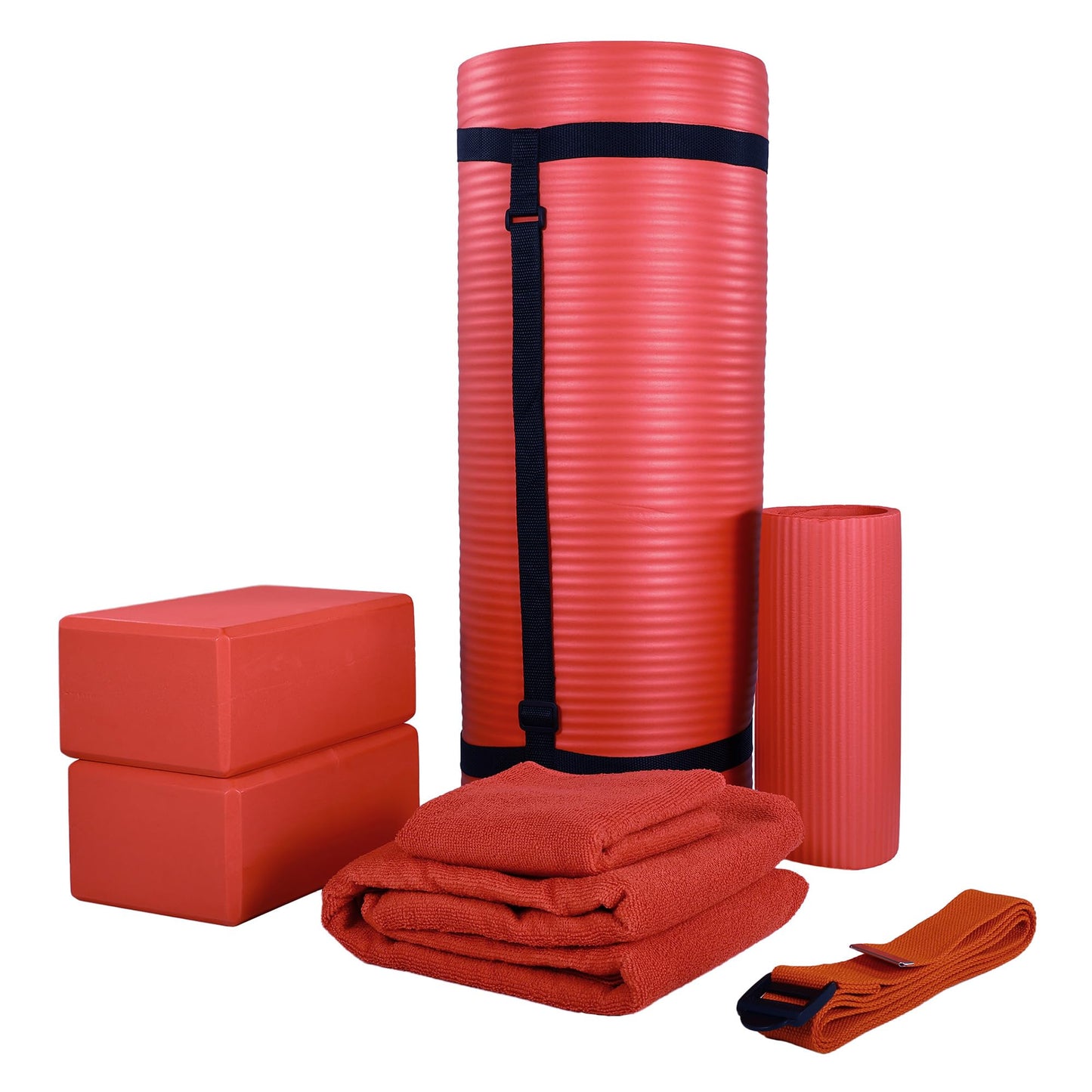BalanceFrom 7-Piece Yoga Set with 71x24x1 Inches Extra Thick Mat and Carrying Sling – Includes 2 Blocks, Stretch Strap, 2 Towels, and Knee Pad for Home, Studio, and Gym Workouts