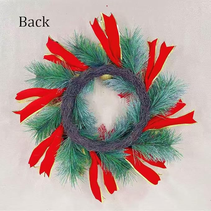 20 Inch Christmas Wreath for Front Door, Artificial Golden Glitter Wreath with Red Poinsettia Flowers Balls Ornaments for Door Wall Window Fireplace Party Decor