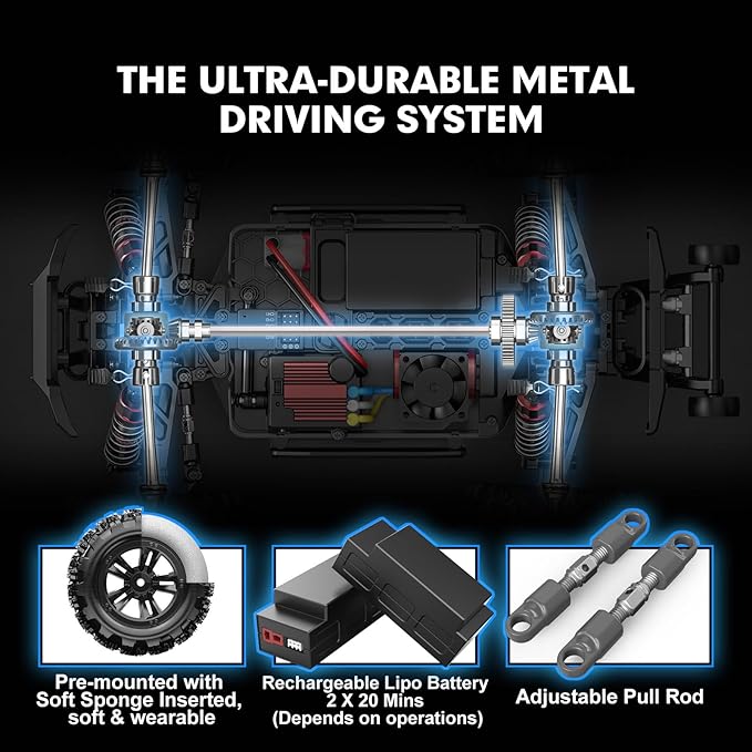 HYPER GO H16BM 1/16 RTR Brushless High Speed Electric 4X4 Off-Road Fast RC Car Max 42mph RC Truck Remote Control 2 Lipo Batteries for Adult Compatible with 3S Lipo