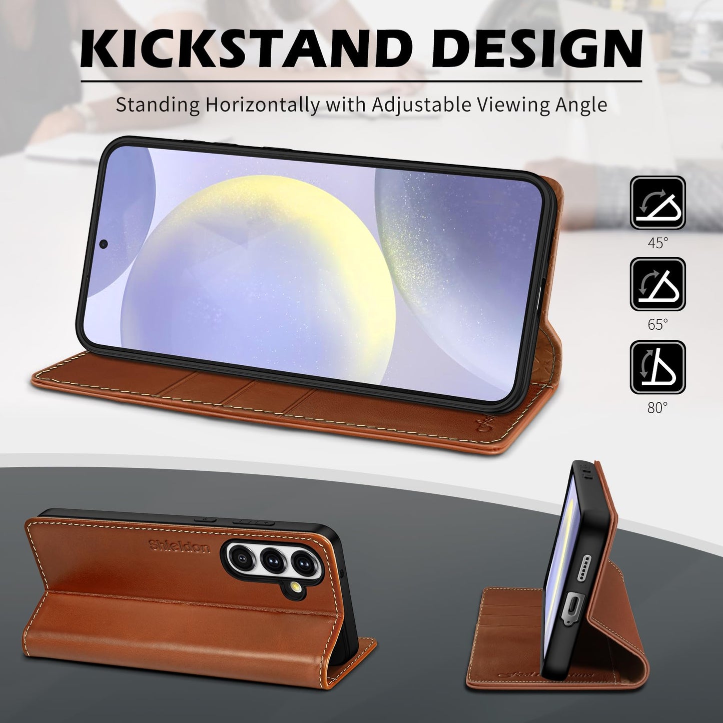 SHIELDON Genuine Leather Wallet Case for Galaxy S25 6.2" 2025, Retro Brown