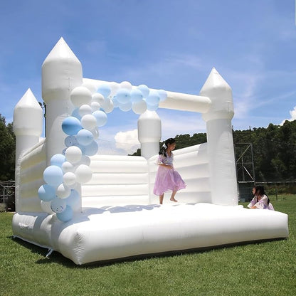 White Bounce House Castle with Air Blower 13FT, PVC Inflatable Bouncy Castle White Jumper Bouncy Castle Wedding Decorations Jumping Bed for Party Birthday(13FT x 11.5FT x 10FT)