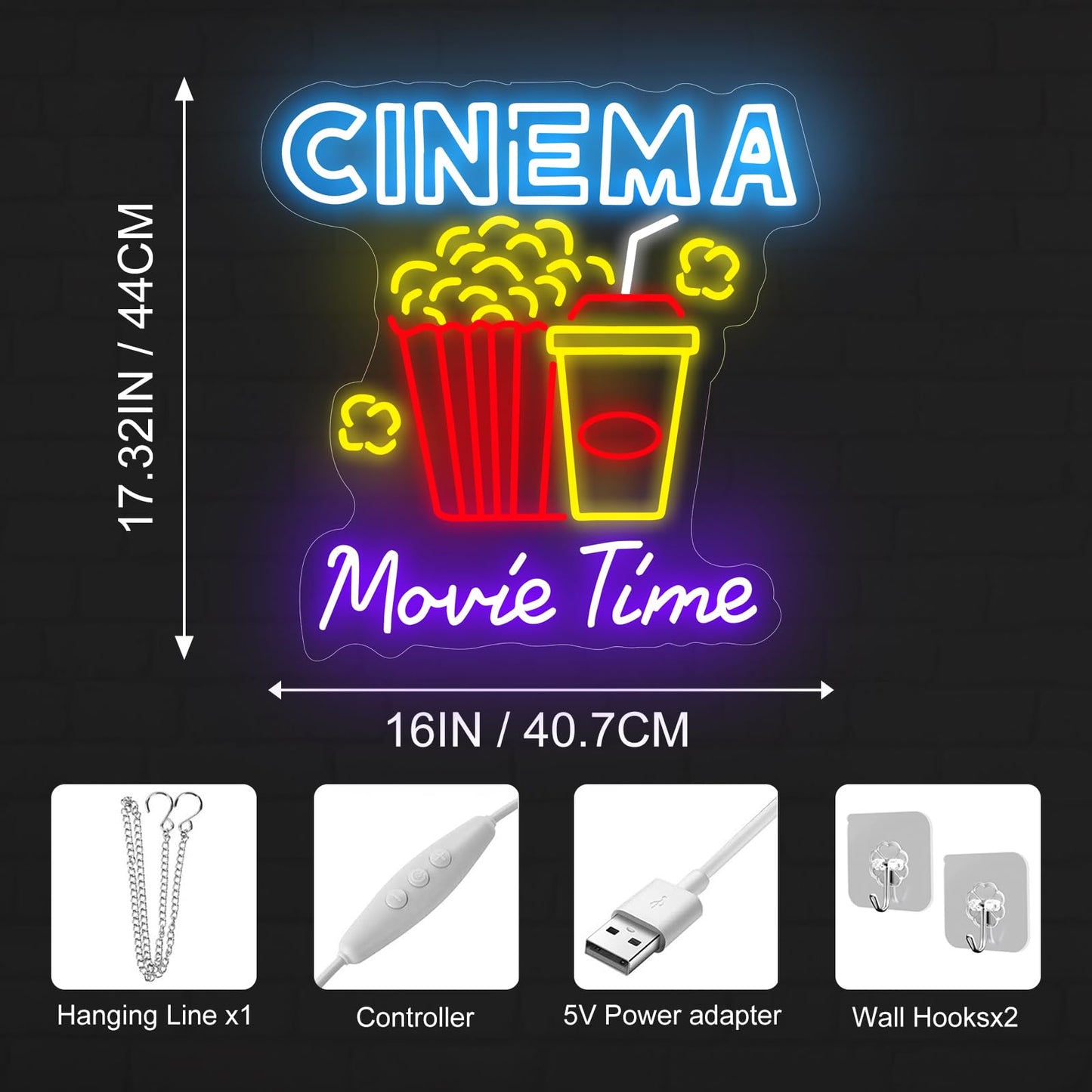 Cinema Movie Time Neon Sign, Movie Theater Led Light, popcorn neon decor, Home Theater Popcorn Led Sign, Home Room Decor Lighting, Snack Bar Decoration Gift, Man Cave Party Birthday