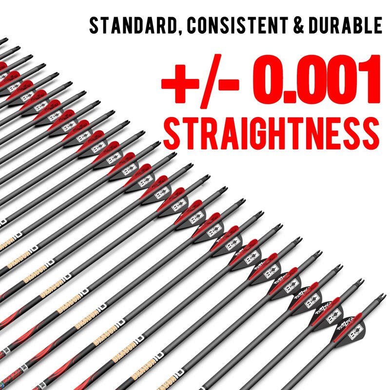 sanlida Dragon 8 100% Pure Carbon Hunting Arrows, 32" Ready-to-Shoot Arrows with Inserts, ±0.006" Straightness, 10-Spine Options, for Compound & Recurve Bows, 12 Pack (410 Spine)