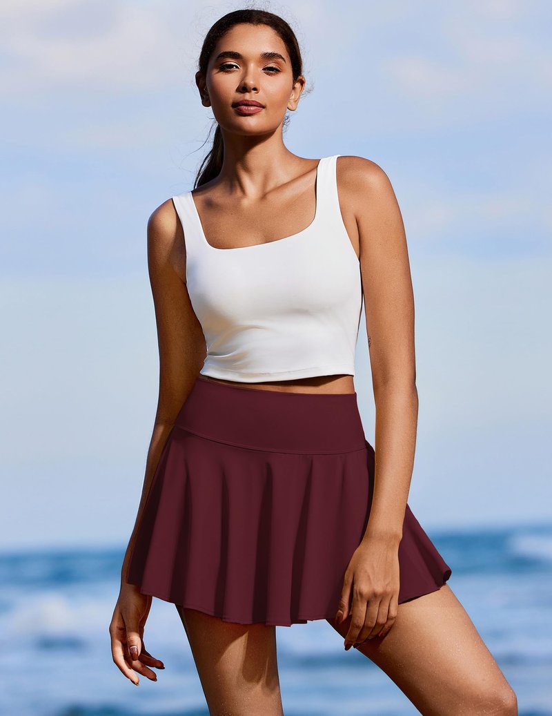 PINSPARK Tennis Skirts for Women High Waisted Athletic Golf Skorts with Pockets Shorts Quick Dry Pickleball Skirt, Red Merlot Large