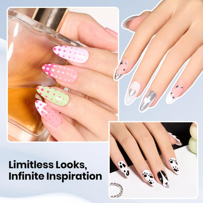 Beetles Nail Art Brushes 8pcs – Crystal Nail Art Tools 5pcs Double-headed Nails Dotting Tool, 3pcs Striping Liner Brushes for Nails with Pearls Bowknot Stickers, DIY Home Salon Manicure Design Tools