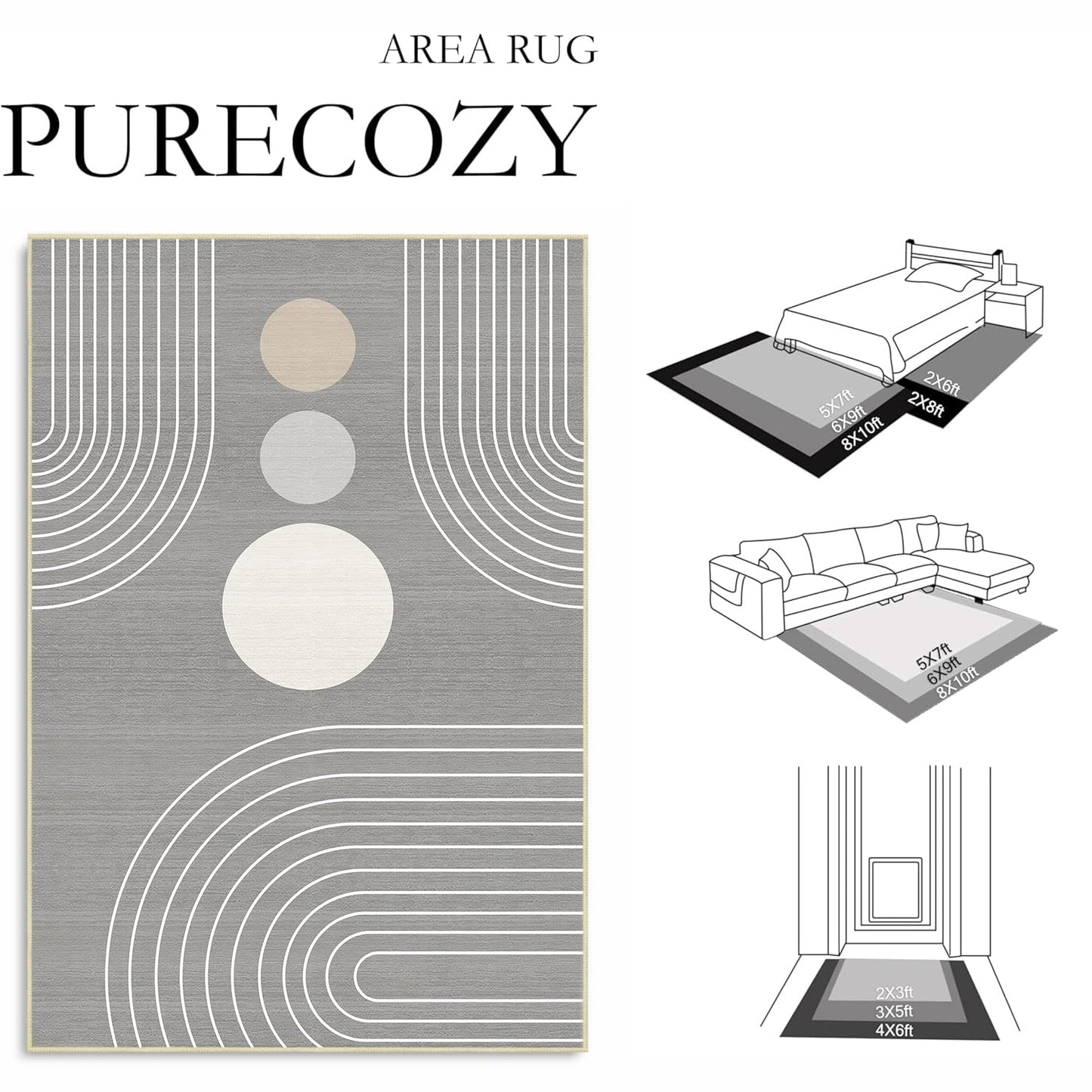 Area Rug 6x9 Boho Modern Minimalist Geometric Abstract Rug Grey Mid Century Modern Rug for Living Room Machine Washable Non-Slip Printed Low Pile Indoor Carpet for Bedroom Dining Room Office Gray