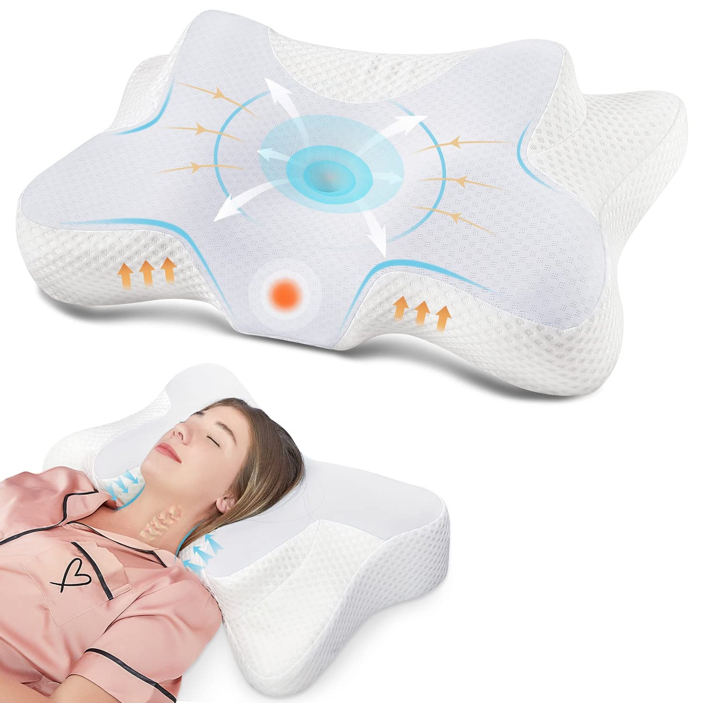 DONAMA Cervical Neck Pillow for Pain Relief,Odorless Contour Memory Foam Pillows with Cooling Pillowcase Cozy Sleeping, Orthopedic Ergonomic Bed Pillows for Side Back Stomach Sleepers