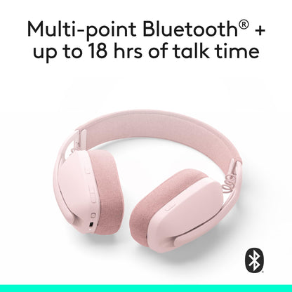 Logitech Zone Vibe 100 Lightweight Wireless Over Ear Headphones with Noise Canceling Microphone, Advanced Multipoint Bluetooth Headset, Works with Teams, Google Meet, Zoom, Mac/PC - Rose