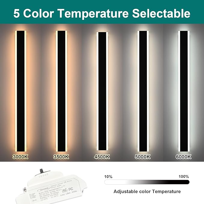 2 Pack Black Outdoor Wall Light,60 inch Long Outdoor Modern LED Wall Sconce, Waterproof IP65 LED Wall Mount Lighting Fixture for House Living Room Corridor Porch Patio Garage