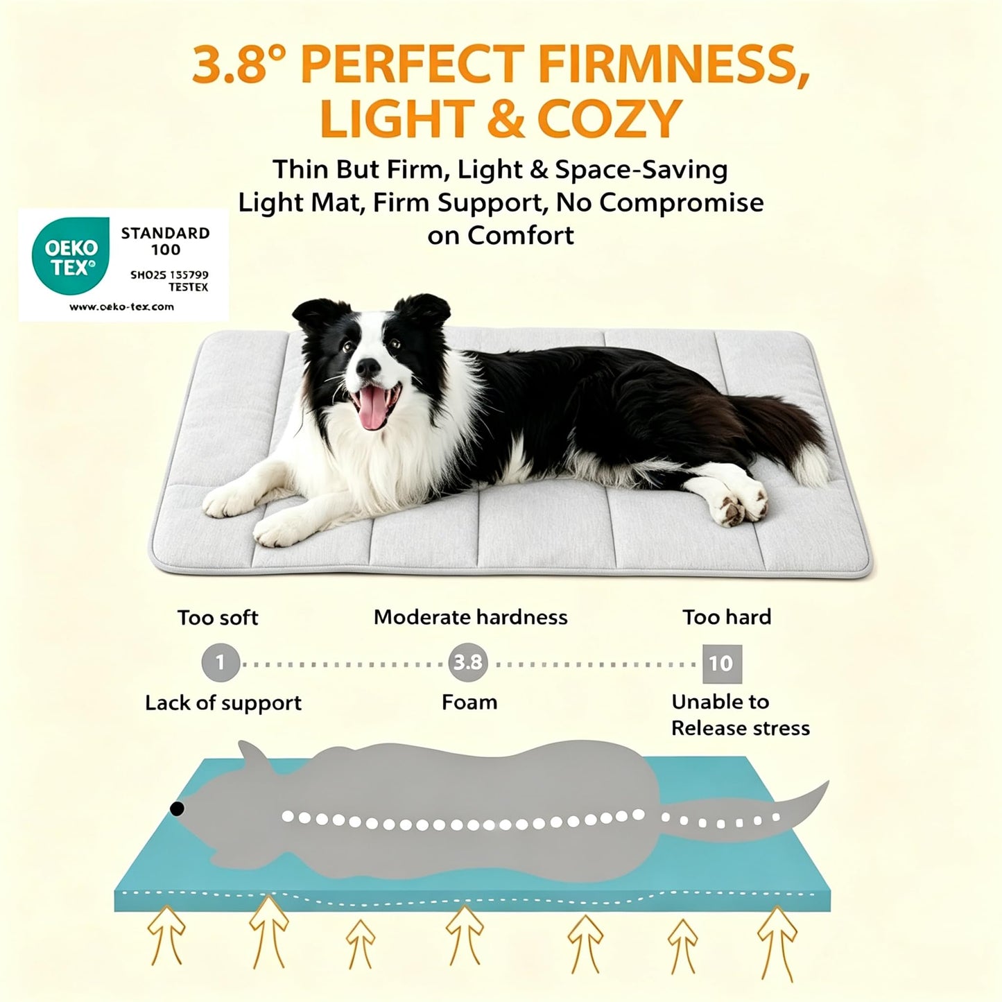 ZAKAPAWS Dog Cooling Mat for Large Dogs – 35"x23" Orthopedic Memory Foam Pad for Summer, Hot Weather & Joint Relief | Washable, Non-Slip Crate Mat for Senior Dogs, Travel & Home (Grey)